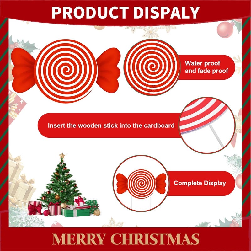 PhyLence 10-Piece Christmas Candy Yard Signs with Stakes Decorations – 10 Assorted Designs 14 Inches Large Peppermint and Lollipop Signs for Outdoor Garden and Lawn Holiday Party Favor - Image 3